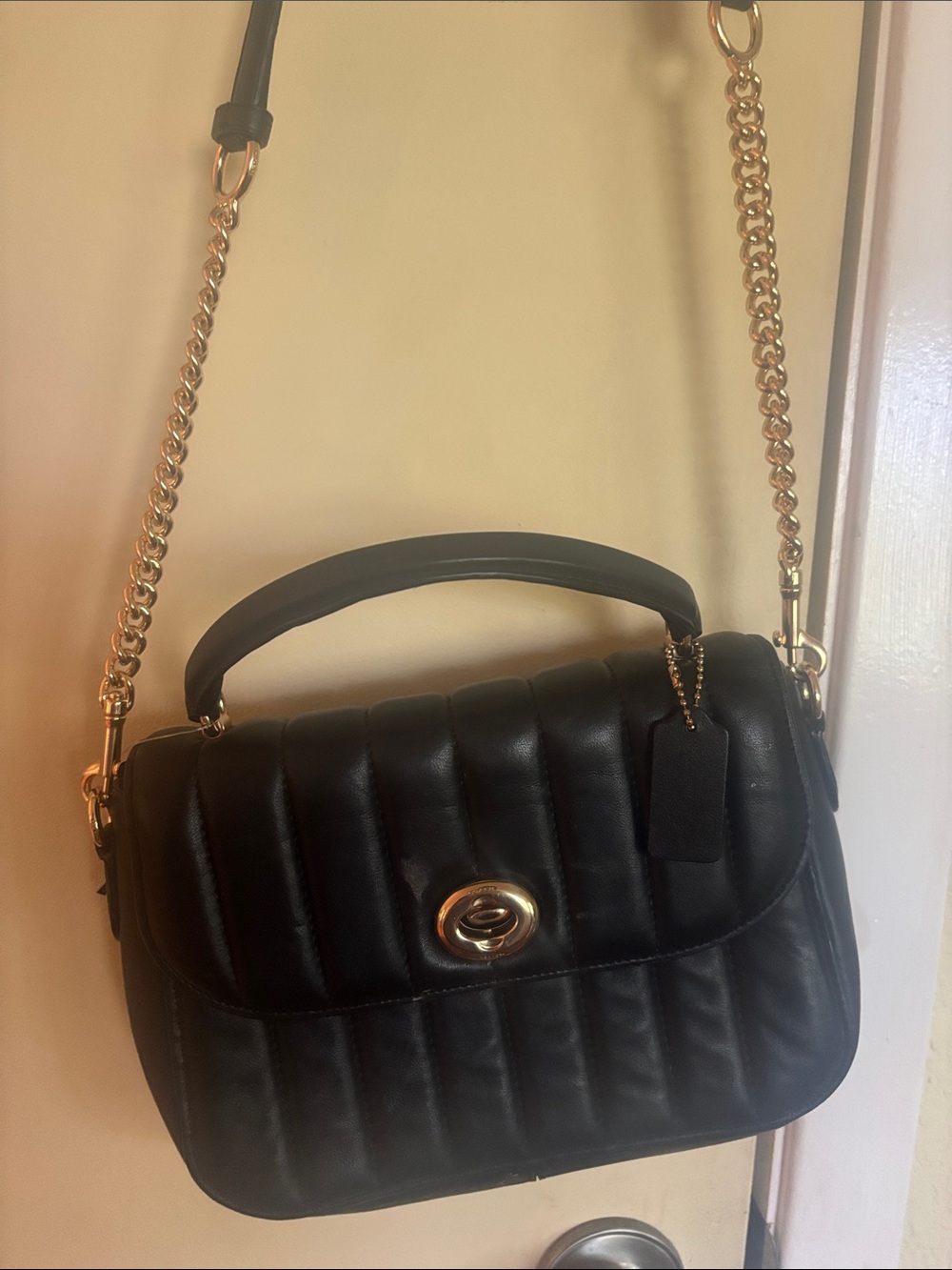 Coach Black Quilted Shoulder Bag with Gold Chain